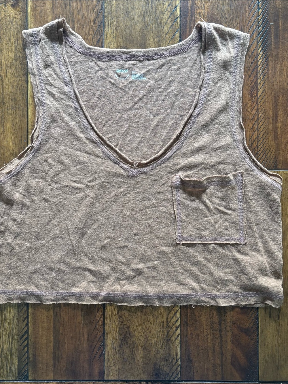 aerie Brown Cropped V‑Neck Tank with Pocket